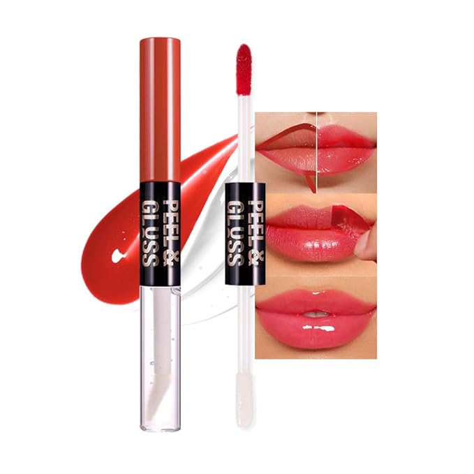 Rose Pink Peel Off Lip Gloss Tattoo and Lip Oil 2-in-1, Lip Stain Peel Off Masque - Peel Off Lip Tint,Long Lasting Waterproof Transfer-proof Lip Mask Lip Gloss Peel Off Lip Liner,Stay Lip Makeup #02