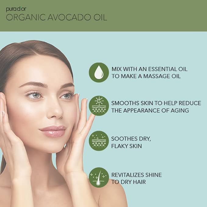 PURA D'OR ORGANIC Avocado Oil (16 Oz) 100% Pure & Natural USDA Certified Cold Pressed