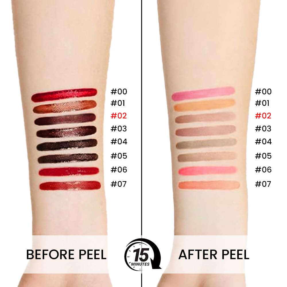 JUAAZIN Matte Liquid Lip Stain Peel Off Lip liner Tattoo, Brown Matte Peel Off Lip Stain, Long Lasting Waterproof Lipstick Lip Gloss Stain, Transfer-proof for All Skin Types, 0.12 fl oz 02#
