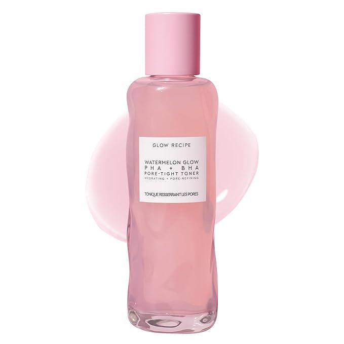 Glow Recipe PHA + BHA Face Toner, Korean Exfoliating Toner for Pores, Gentle Chemical Exfoliant + Hydrating Toner, Watermelon, Cactus Water + Glycerin (40ml)