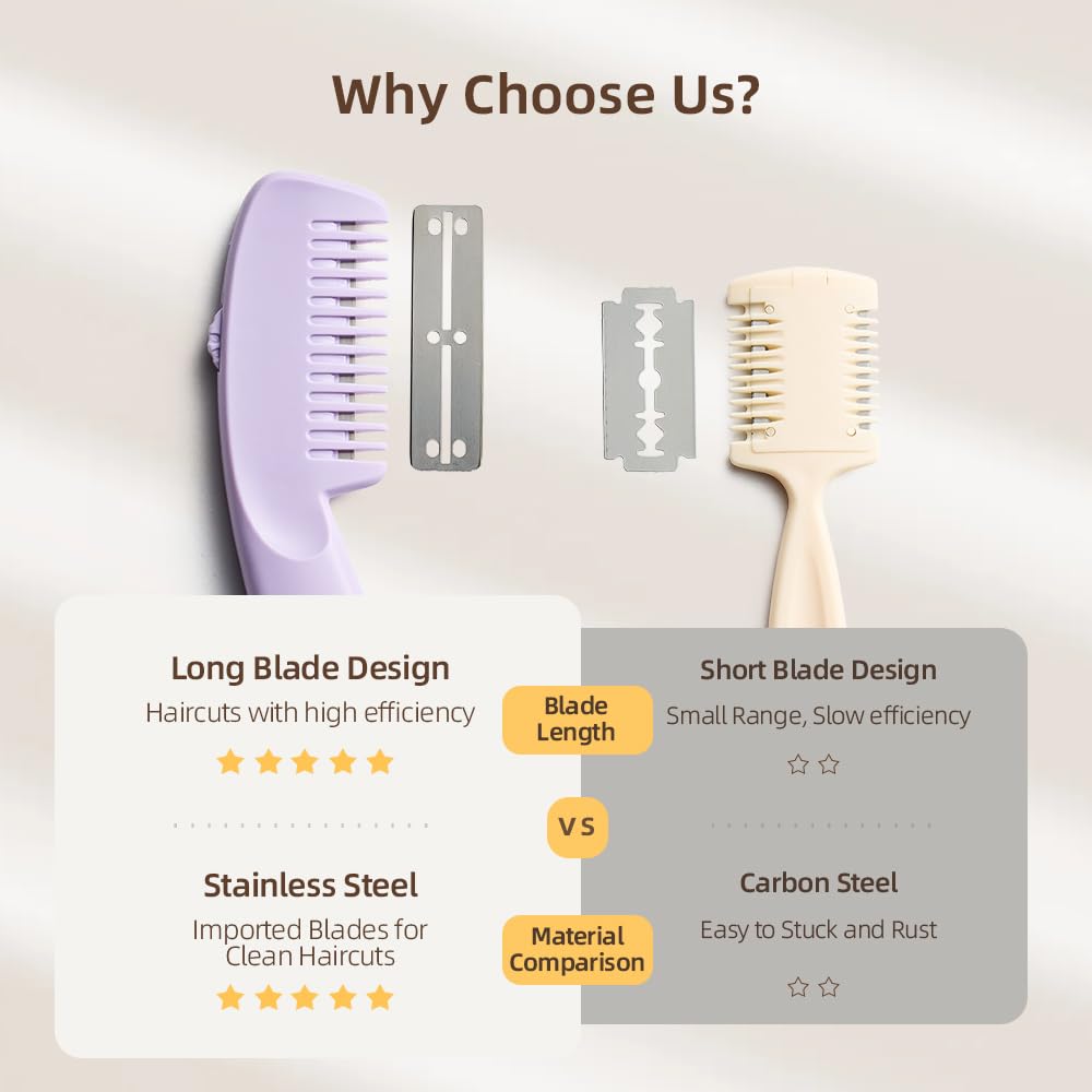 Cryslora Hair Razor Comb, Hair Thining Trimmer, Homeuse Cutting and Styling Comb (Purple)