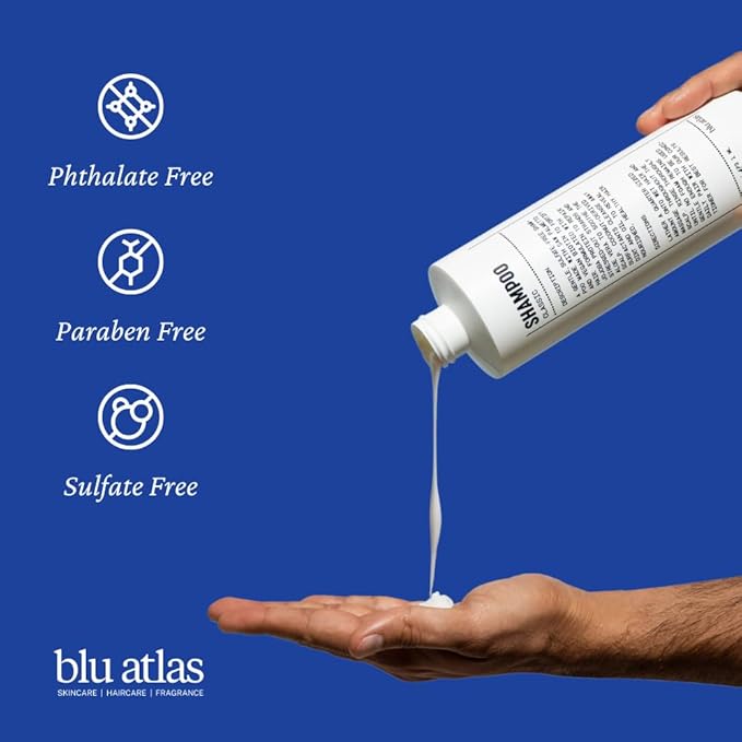 Blu Atlas Natural Shampoo for Men — Sulfate-Free for All Hair Types, 15 Ingredients, No Filler, Helps with Dandruff and Dry Scalp — Santal Cedar Scent, 8 oz