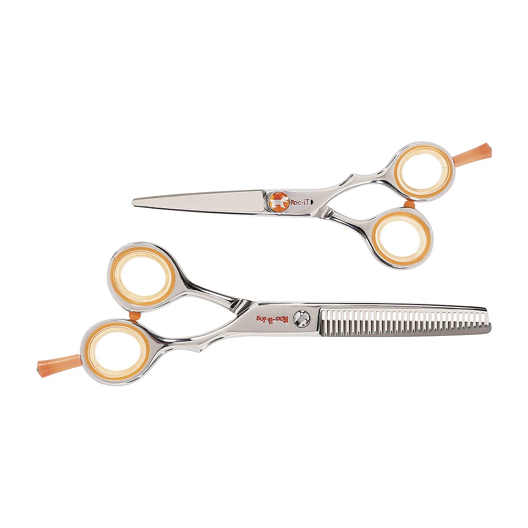 Cricket Centrix Roc-It Dog Professional Stylist 5” Hair Cutting Shears and RTL-30 Thinning Hair Cutting Scissors Duo Set, Salon Barber Supplies for Women and Men Haircut, Lefty