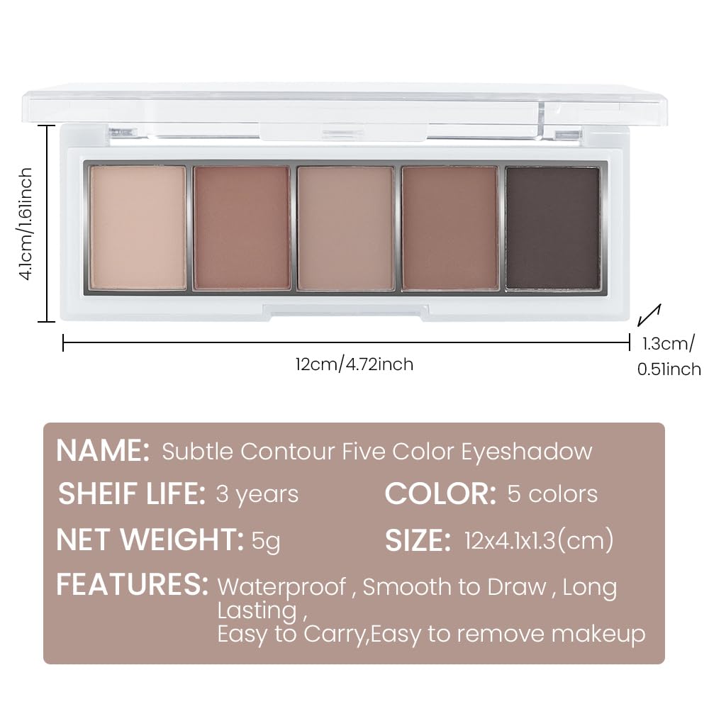 JUAAZIN 5 Colors Matte Eyeshadow Makeup Palette, 5 Natural Neutral Nude Brown Cool-Toned Nude Taupe Eyeshadow, Looks for Brown Eyes Women Finish Long Wearing Waterproof Professional Eye Makeup 06#