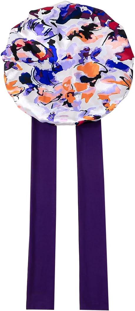 GDTOGRT Satin Silk Bonnet for Sleeping Women, Double Layer Sleep Hair Bonnets Caps for Curly Natural Hair with Tie Band - Purple-Mix