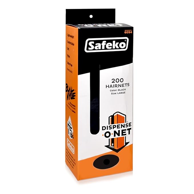 SAFEKO Dispense-O-Net Hairnet Dispenser Refill | 200 Hairnets | Lightweight Nylon Hair nets | Latex-Free | Black | Hairnets only