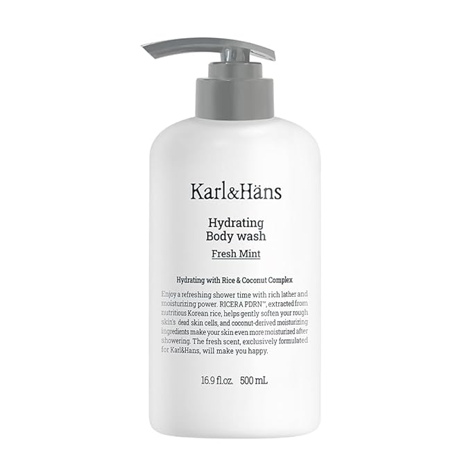 Karl&Hans Hydrating Body Wash, Korean Rice-Derived PDRN & Ceramide, Refreshing Cleanser, Skin Barrier Support, Non-Drying, with Coconut-Derived Moisturizers