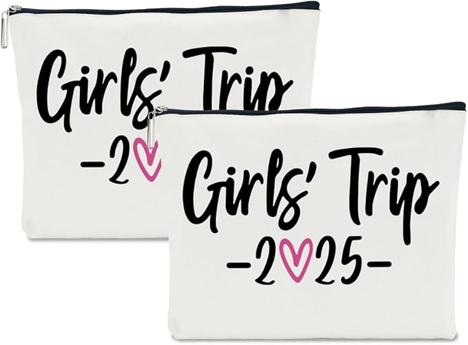 2 PCS Girls Trip Gifts Favors 2026 Girls Weekend Gifts for Women Bestie Gifts Friend Gifts Girls Trip Favors for Sister Her Work Bestie Friendship Holiday Vacation Makeup Bag Weekend Bags for Women