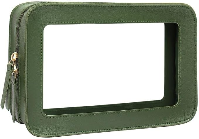 FFpaw Clear Makeup Bag, Green Travel Makeup Pouch Toiletry Bag for Women Waterproof Small Cosmetic Bag Case Small Make Up Bag with Zipper Car Organizer Car Essentials for Women Men