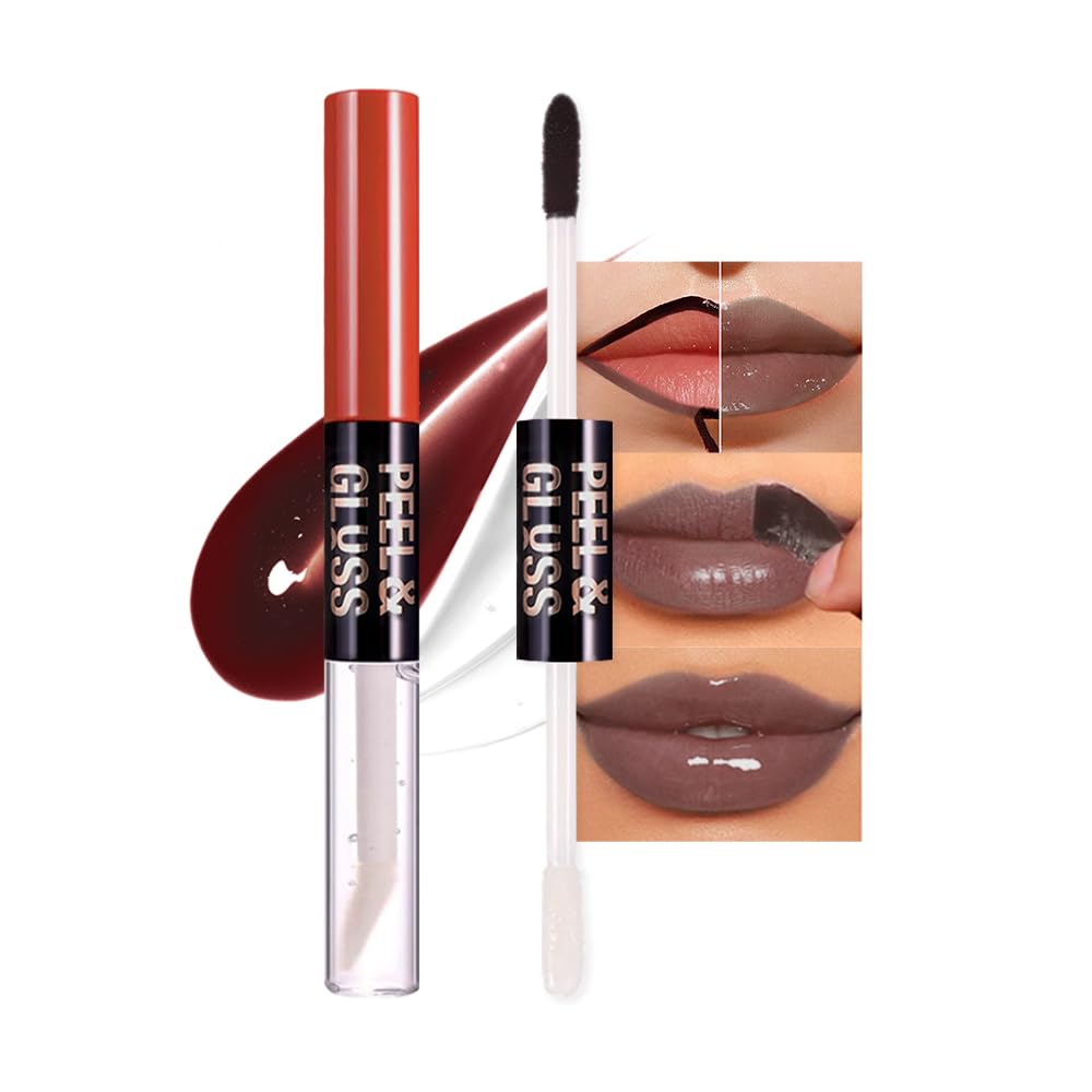 Hxssll Cool Taupe Peel Off Lip Gloss Tattoo and Lip Oil, Lip Stain Peel Off Masque - Peel Off Lip Tint,Long Lasting Waterproof Transfer-proof Lip Mask Lip Gloss Peel Off Lip Liner,Stay Lip Makeup 06#