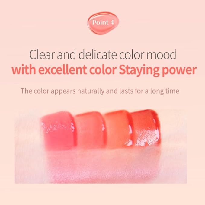 MQNY (MACQUEEN NEWYORK Dewy Water Glow Lip Tint - #03 Peach Dew, Glass-like Mirror Shine Hydrating Lip Stain, Long-Lasting & Non-Sticky Pink Tone Water Tint, 0.12 oz (3.5g)