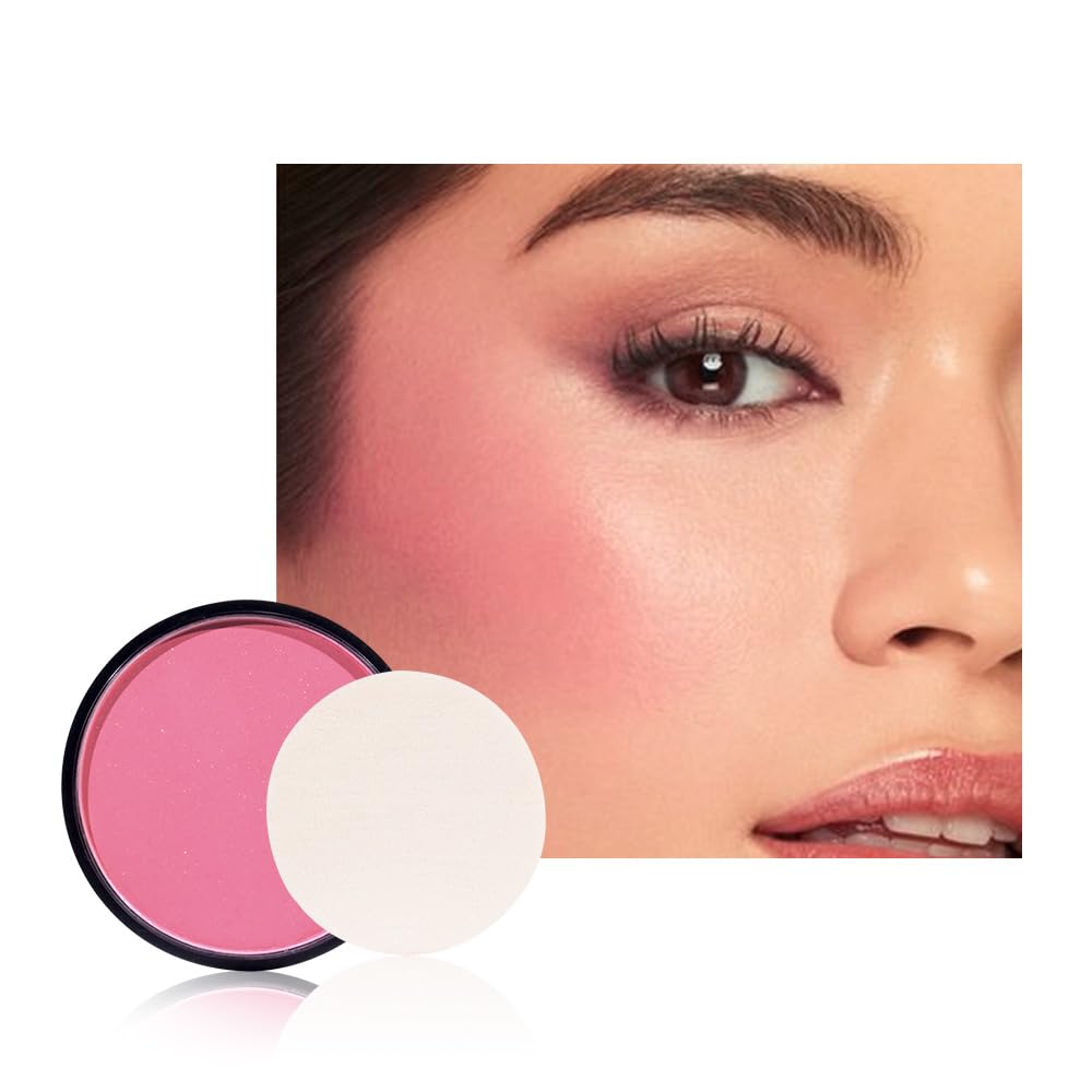 HHLTOH Natural Single Matte for Face Cheeks Blush with Makeup Powder Puff, Pink Red Monochrome Blush Cream Powder Makeup Palette Blushes Long-lasting Color Blendable Foundation for Women Every Day 02