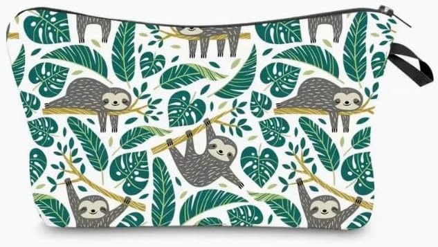Pebarmnt Cute Animal Lovers Gifts Tropical Sloth Cosmetic Bag Makeup Pouch with Zipper (sloth)
