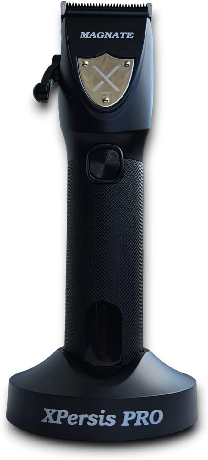 XPERSIS PRO Magnate Quiet and Low Vibration DLC Fade Blade Black 7200 RPM Cordless Hair Clipper for Barbers and Mens, 3 hrs Quiet Run Time with Extra Fade Blade and Charging Stand