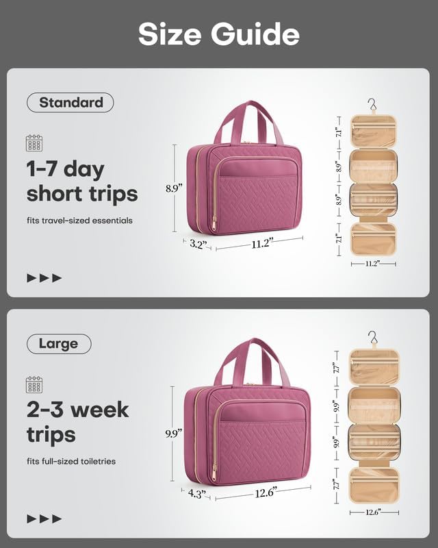 HOTOR Hanging Travel Toiletry Bag Women Men, Rosewood-Pink, Medium