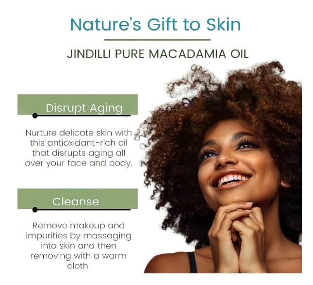 Jindilli Pure Macadamia Oil-Australian Cold-Pressed Refined, Filtered, All-Natural, Cruelty-Free-Travel Moisturizer for Hair, Skin, Nails, Massag-Sensitive Skin, Eczema, Rosacea and Psoriasis-3.4 oz