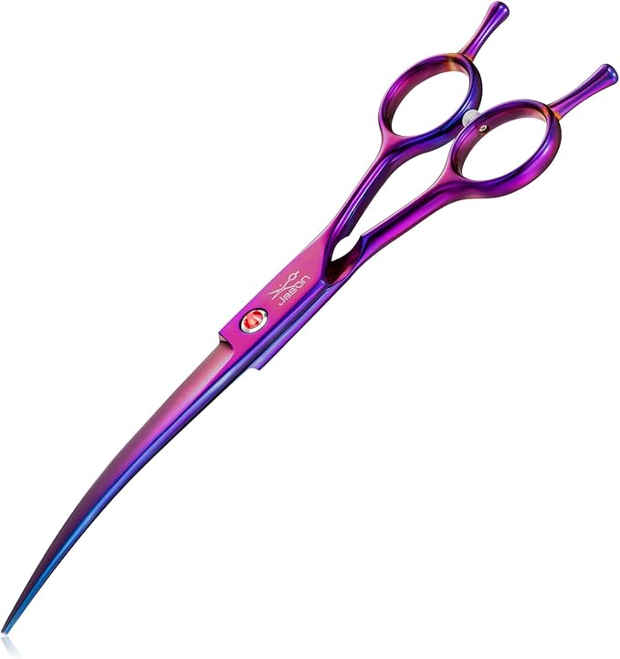 JASON Curved Dog Grooming Scissors - 7" Down-Curved Trimming Shears Purple