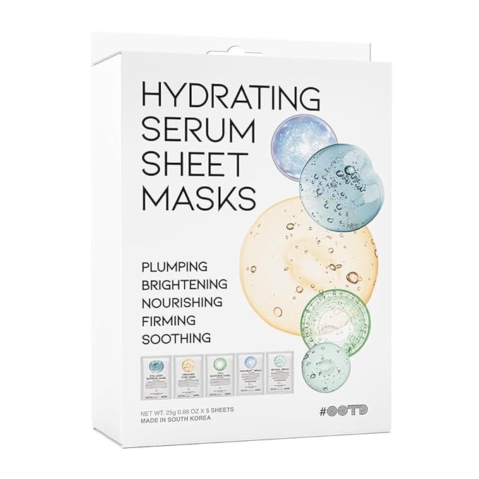 #OOTD Sheet Mask Kit with Collagen,Cica,Ceramide,Vitamin C,Retinol(5-Pack)
