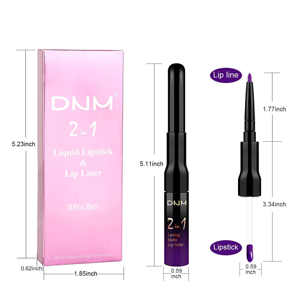 IATMOMOD 3Pcs 2 in 1 Lavender Dark Violet Purple Matte Lip Liner and Liquid Lipstick Stain Makeup Set for women, Long Lasting Smudge Proof Lip Tint Matte Finish Lip Gloss for All-Day Color Hold, Set24