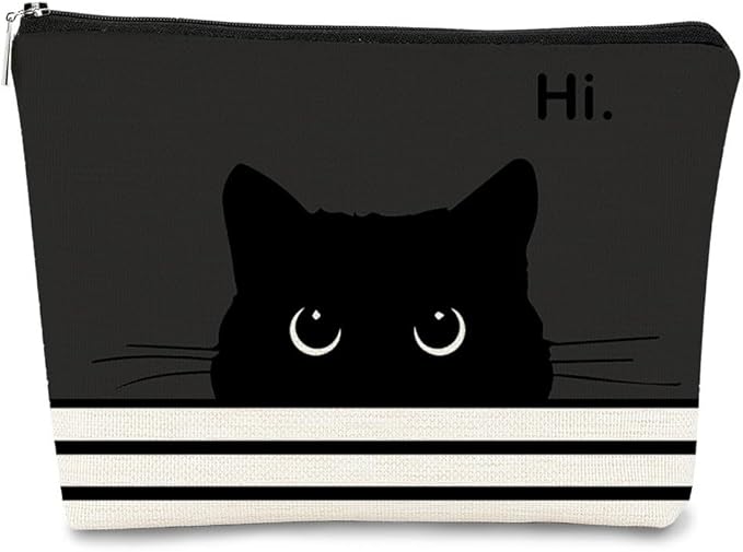 BARPERY Cat Makeup Bag,Cat Gifts，Black Cat Purse,Gifts For Cat Lovers,Small Cute Makeup Bag Cosmetic Bag For Women Teen Girls,Birthday Gift,Cat Owners Gifts,Cat Lady Gifts For Women(Black)