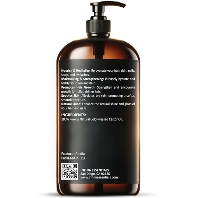 Pure Cold Pressed Castor Oil, Hexane Free Glass Bottle Unrefined, 16 fl oz