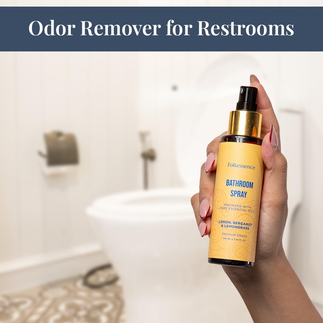 Folkulture Citrus & Bergamot Bathroom Spray - 3.34 fl oz | Odor Eliminator Bathroom Scents For Travel & Home, Guest Room Essentials | Before You Go Toilet, Poop & Shower Spray for Fresh Scents