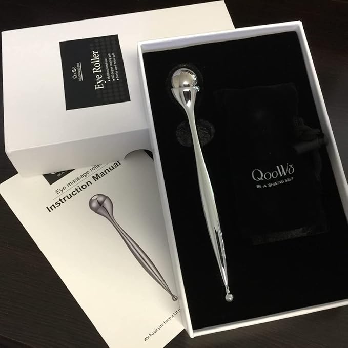 QooWo Eye Roller, Facial Roller Massager - Reduces Puffiness, Dark Circles, Cooling Therapy for Tired Eyes (with Applicator)