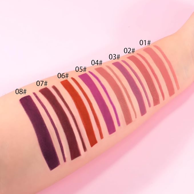 QIDSTERS 8Pcs Gel Lip Liner Pencil Set for Women, Matte Long Lasting LipLiner Lipstick 24 Hour, High Pigmented Lips Makeup Retractable Liners Waterproof Smudge Proof, Vegan & Cruelty-Free