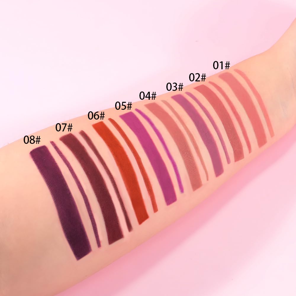 QIDSTERS 8Pcs Gel Lip Liner Pencil Set for Women, Matte Long Lasting LipLiner Lipstick 24 Hour, High Pigmented Lips Makeup Retractable Liners Waterproof Smudge Proof, Vegan & Cruelty-Free