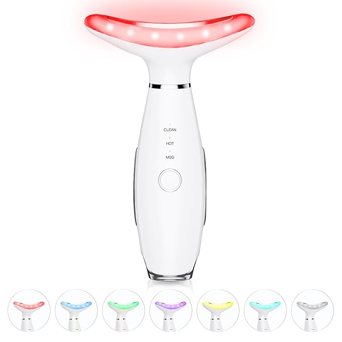 Jobazok 7 Color Neck Face Massager - Facial Massager Tool for Skin Care at Home, Vibrating Face Massager with Thermals, Galvanic Machines White