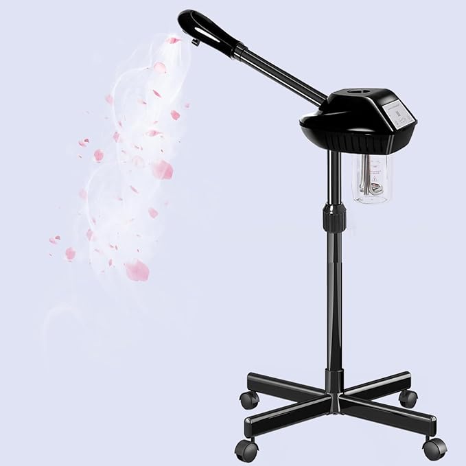 Facial Steamer Professional with More Steam for Deep Cleansing and Hydration, Face Steamer on Wheels with Time Setting, Estheticians Steamer Adjustable Height for Beauty, Spa and Home Use