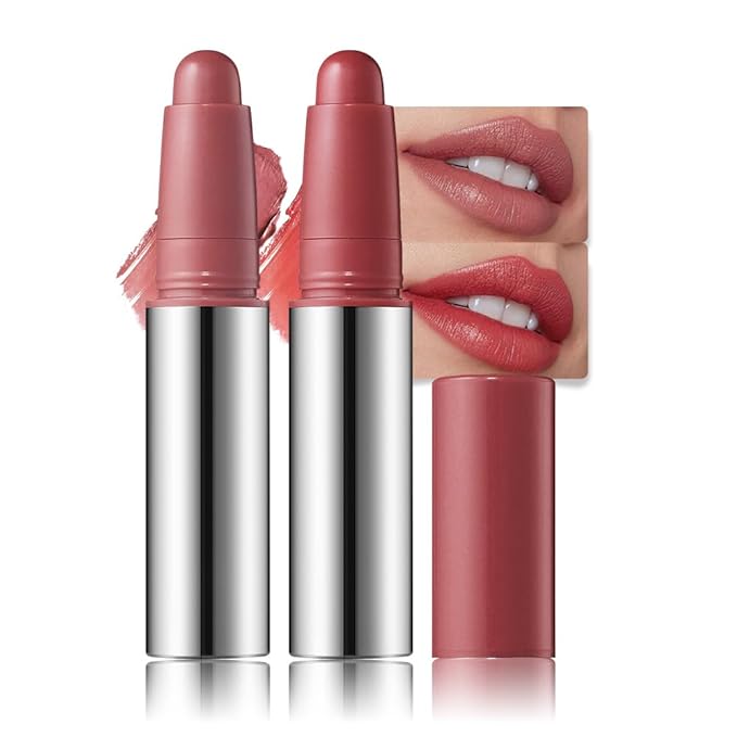 JUAAZIN 2Pcs Matte Lipstick Lip Liner Pencil Crayon - High Pigment Creamy Formula, Waterproof Long Lasting, Non-Sticklipstick, Ultra Thin Lightweight Velvet Matte Lip Feel for Women 01#+03#