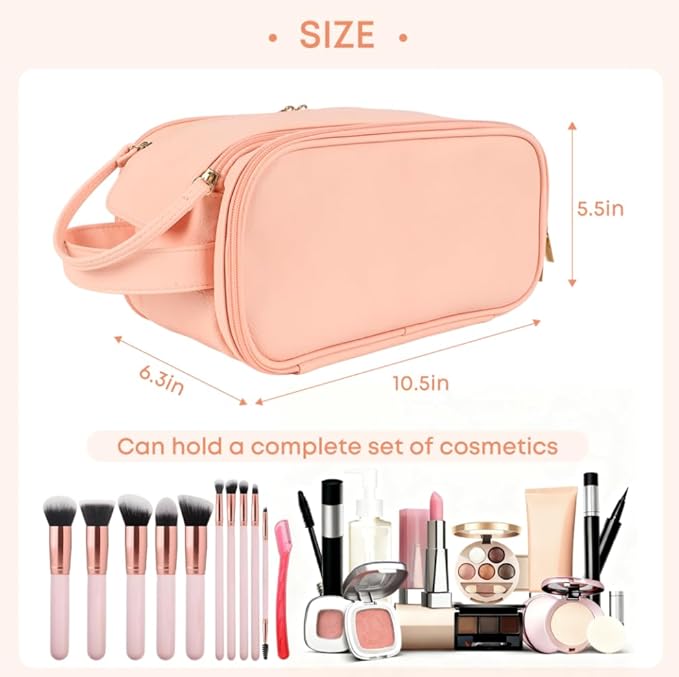 COLGRAM Travel Makeup Bag for Women, Large Capacity Waterproof Cosmetic Bag, Portable Toiletry Bags，Pouch with Divider & Handle