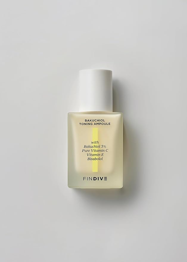 FINDIVE OFFICIAL Bakuchiol Toning Ampoule, 3% Bakuchiol, Plan-Based Retinal Alternative, Pure Vitamin C, Pure Vitamin E, Bisabolol, Brightning, Anti Wrinkle Serum, Korean Skincare 1.01fl.oz