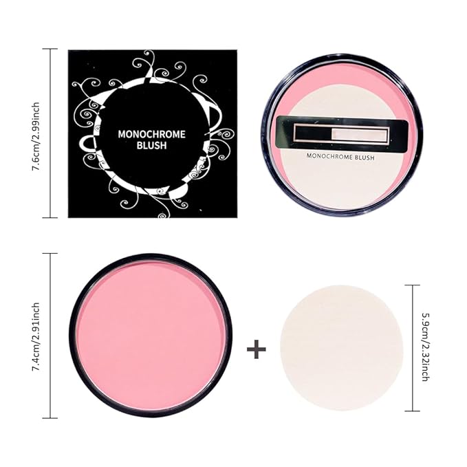 HHLTOH Natural Single Matte for Face Cheeks Blush with Makeup Powder Puff, Nude Pink Monochrome Blush Cream Powder Makeup Palette Blushes Long-lasting Color Blendable Foundation for Women Every Day 05