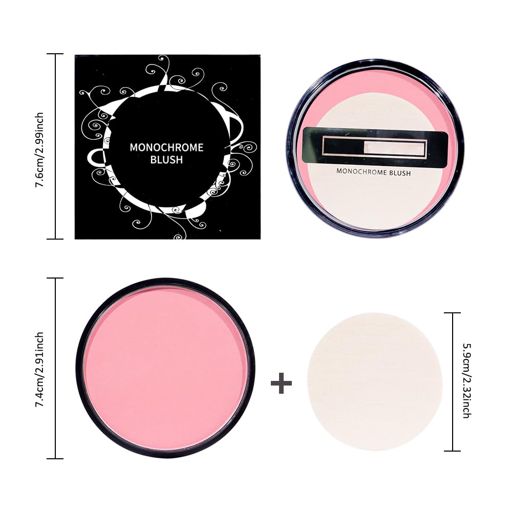 HHLTOH Natural Single Matte for Face Cheeks Blush with Makeup Powder Puff, Nude Pink Monochrome Blush Cream Powder Makeup Palette Blushes Long-lasting Color Blendable Foundation for Women Every Day 05