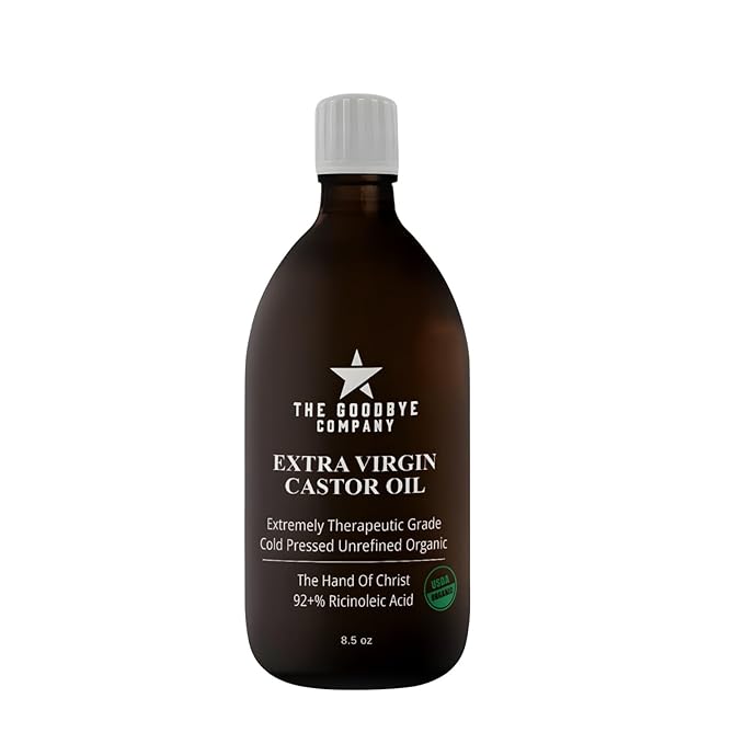 Goodbye Company USDA Organic Cold-Pressed Castor Oil, 8.5 oz Glass Bottle, Hexane-Free, Extra Virgin, Ethically Sourced, Pure Castor Oil for Hair, Skin, Lashes & Brows
