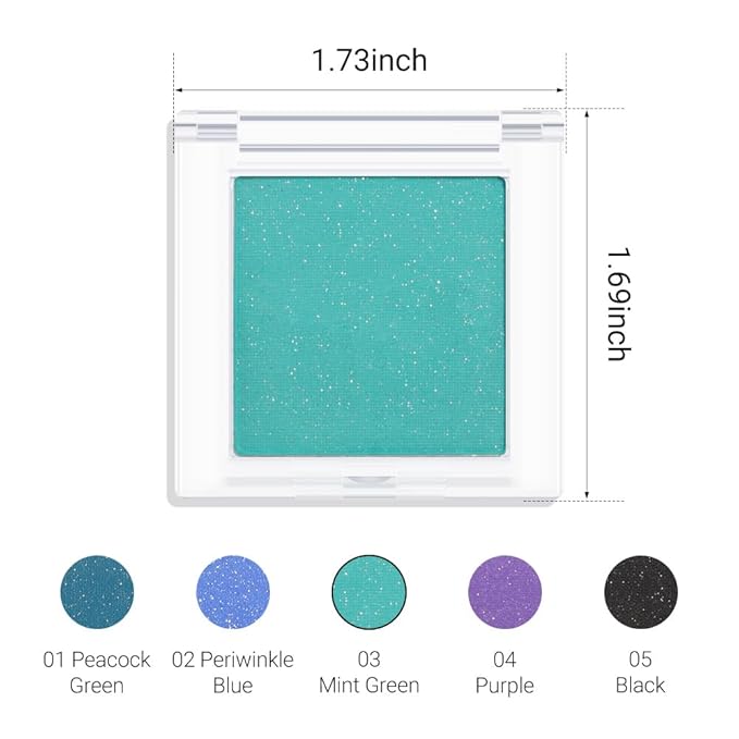 FeiCuiYun Shimmer Single Eye Shadow Palette Makeup, Mint Green Shimmer Monochrome Eyeshadow Halloween Birthday Party Wear For Green Blue Eye, Pigmented Waterproof Sombras Para Ojos