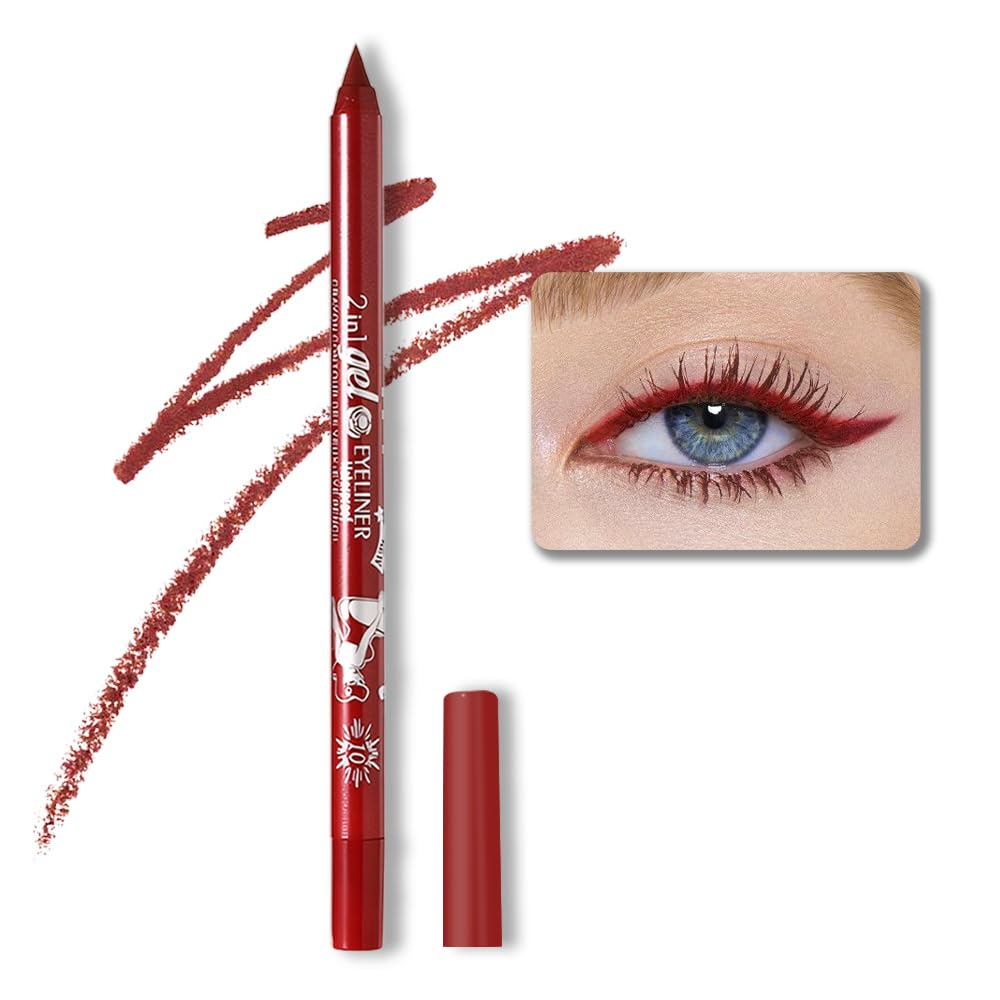 evpct 1Pcs Red Color Gel Glitter Eyeliner Pencils Set for Women Waterline Waterproof Smudge Proof Eye Liner Makeup, 10# Red