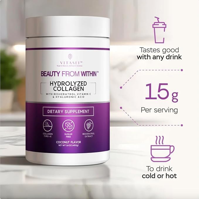 VITASEI Hydrolyzed Collagen Peptide Powder Drink – Soy-Based Coconut, 16oz
