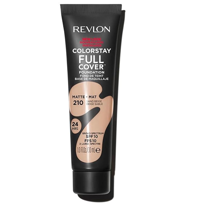 Revlon ColorStay Full Cover Longwear Matte Foundation, Heat & Sweat Resistant Lightweight Face Makeup, 210 Sand Beige, 1.0 fl oz