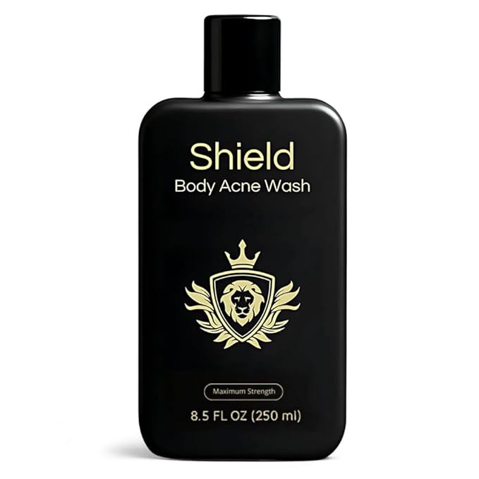 Shield Body Acne Wash for Back, Chest & Shoulders - Men's 10% Benzoyl Peroxide Body Wash, Clears Breakouts & Acne Scars – Unscented with Niacinamide, Glycolic Acid & Ceramides, 8.5 oz