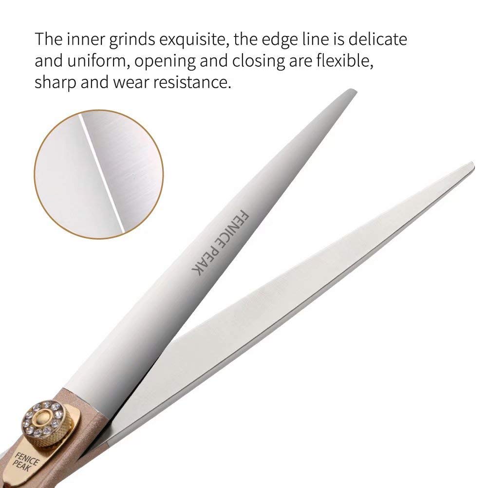 Fenice Peak 8'' Dog Straight Scissors for Grooming 440C Stainless Steel Rose Gold Professional Pet Trimming Scissors Sharp Blades Cutting for Dogs and Cats Shears
