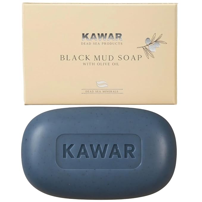 KAWAR Premium Dead Sea Black Mud Soap with Shea Butter, Face & Body, 1-Pack
