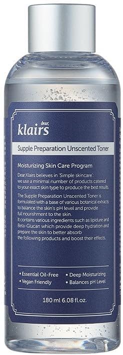 DearKlairs Unscented Toner | Hyaluronic Acid Korean Toner for Sensitive Skin, Skin Flooding & High-Active Layering, Vegan, Essential Oil Free, Ethanol Free, 6.08 fl oz