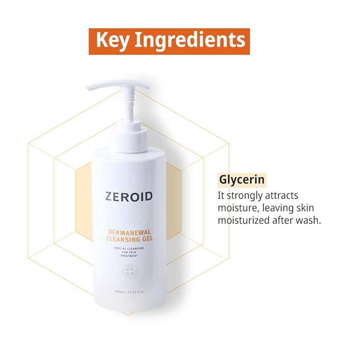 ZEROID Dermanewal Cleansing Gel, 15.2 fl oz (450ml)