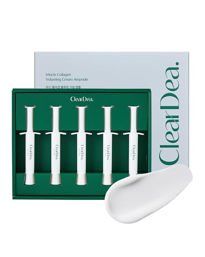 ClearDea Mucin Collagen Voluming Ampoule Moisturizer Face Cream (Dual Collagen + Mucin Care) – Deep Hydrating Facial Skin Care for Women, Glow Up Skincare Essentials - 0.14 Fl Oz x 5ea