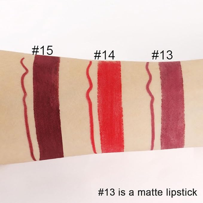 HHLTOH 2-in-1 Mauve Red Lip Liner & Lipstick Set Kit for Women, Matte Lips Kit with Lip Liner Lip Stains Long Lasting Waterproof 24 Hour Lipstick and Lip Liners Combo Lipliners Pencil Set 13