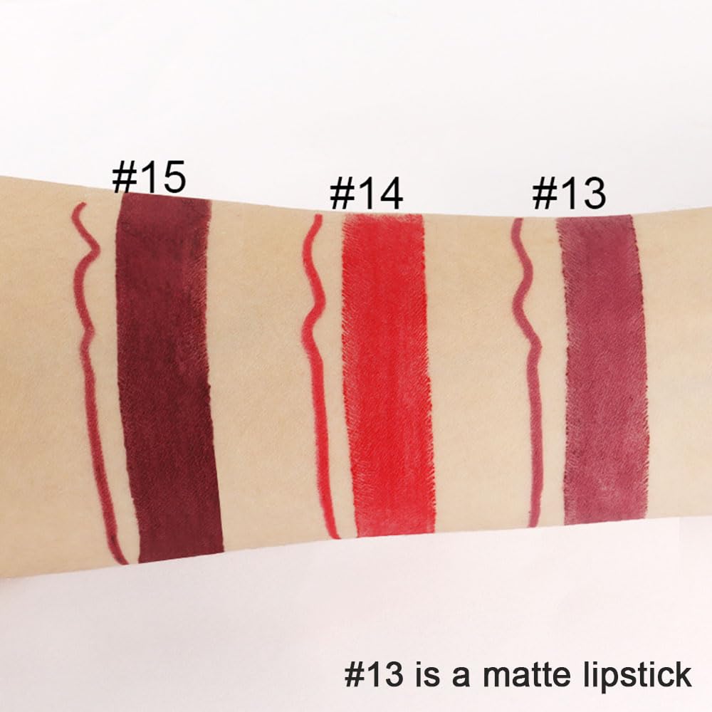 HHLTOH 2-in-1 Deep Red Lip Liner & Lipstick Set Kit for Women, Matte Lips Kit with Lip Liner Lip Stains Long Lasting Waterproof 24 Hour Lipstick and Lip Liners Combo Lipliners Pencil Set 15