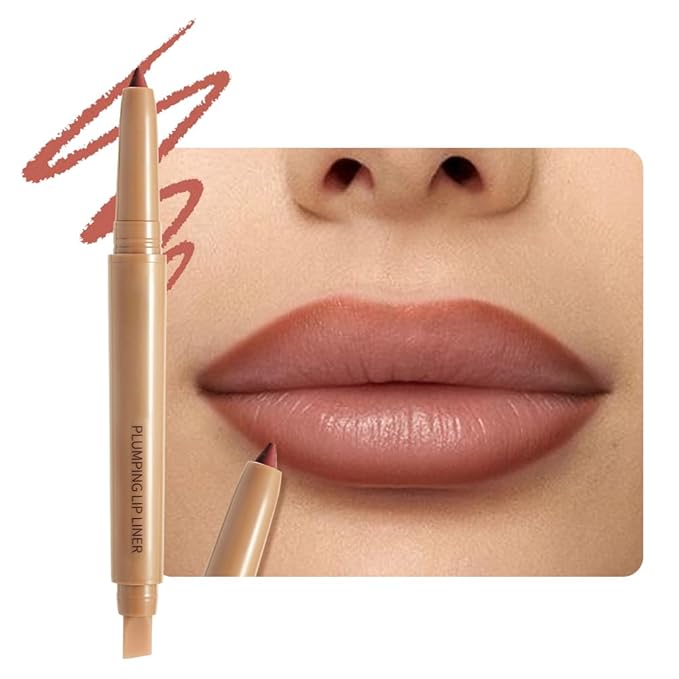 JUAAZIN Brownish Red Matte Lip Liner Pencil, Plump lip pencil liner Long-Lasting Creamy Formula, With Silicone Smudger for Define Contours & Sculpting Lip,Waterproof Non-Staining Crayon Lip Liners 05#